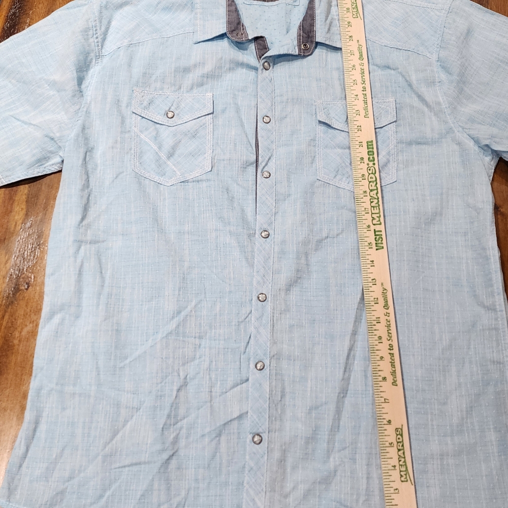 BKE Shirt Men 2XL Blue/White  Pearl Snap  Cotton Short Sleeve